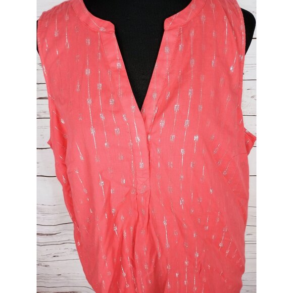 Crown & Ivy Womens Sleeveless Coral Pink Silver Print‎ Tunic Blouse 2X - Picture 4 of 6